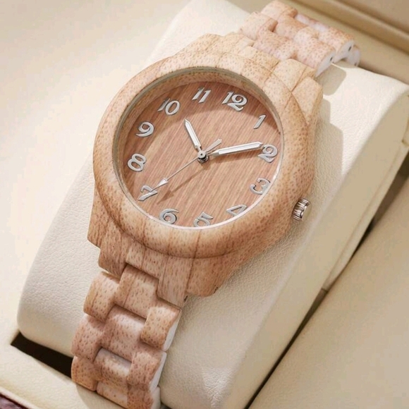 Other - Wooden Analog Watch with Tan Band